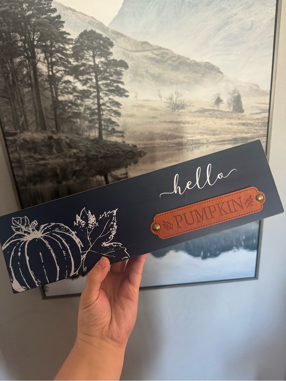 Hello Pumpkin Decorative Sign - Navy